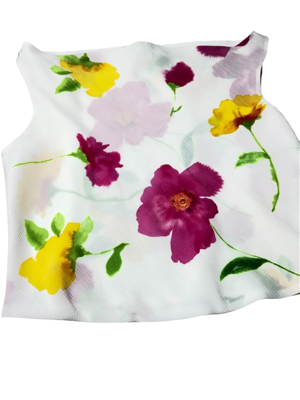 Cache Floral Textured Sleeveless Blouse Size 12 White Pink Yellow
